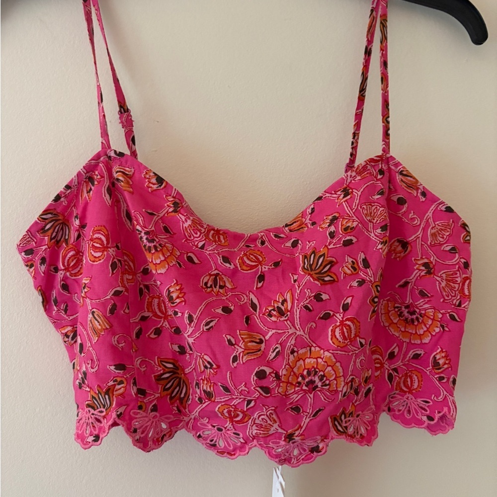 Caroline Constas Pink Floral Embroidered Crop Top NWT Size Medium